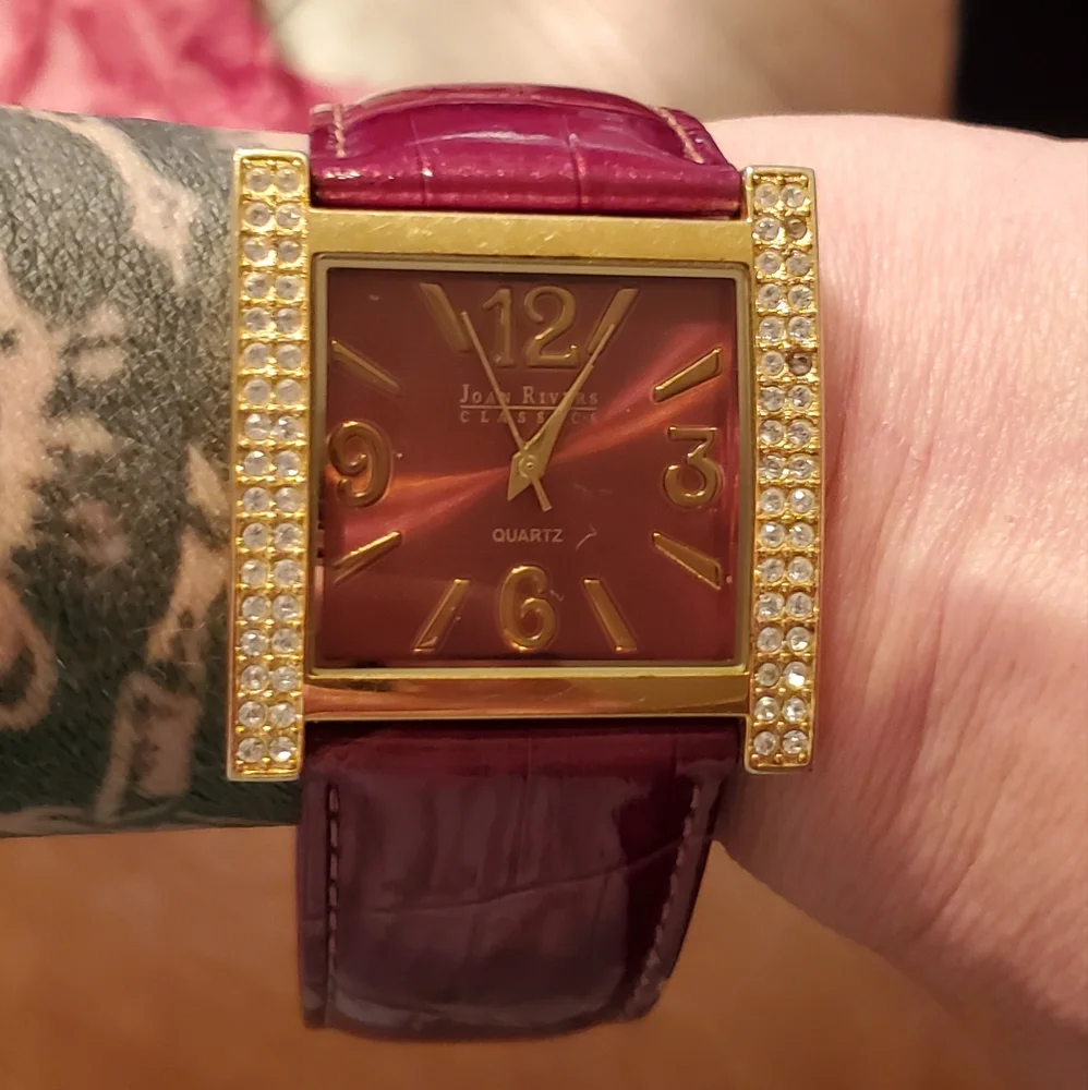 Joan Rivers Vintage Red/Berry Square Crystal Accent Watch